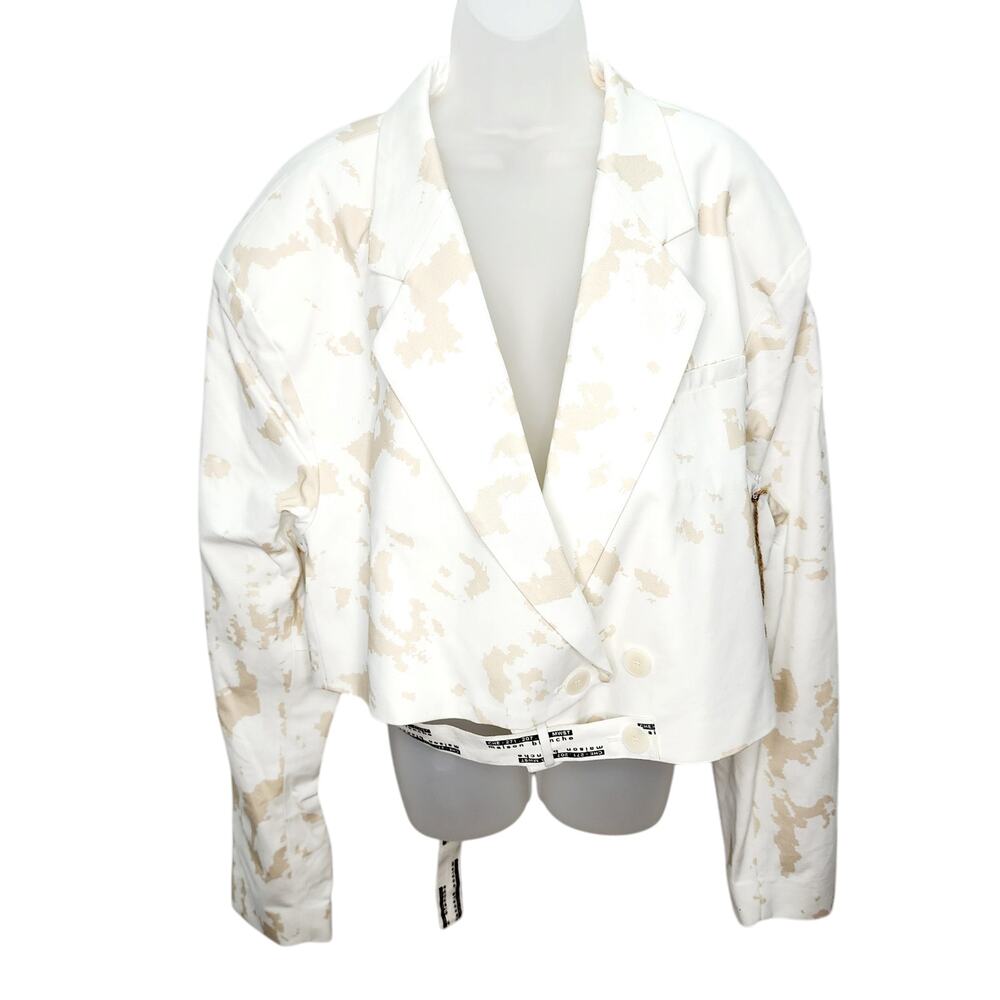 Maison Blanche Cropped Jacket Cream Tan Bleach Dye Chic Unisex Street Style